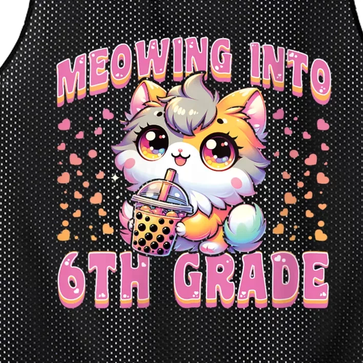 Meowing Into 6th Grade Girl Back To School Gift Mesh Reversible Basketball Jersey Tank