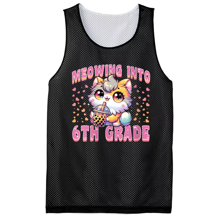 Meowing Into 6th Grade Girl Back To School Gift Mesh Reversible Basketball Jersey Tank