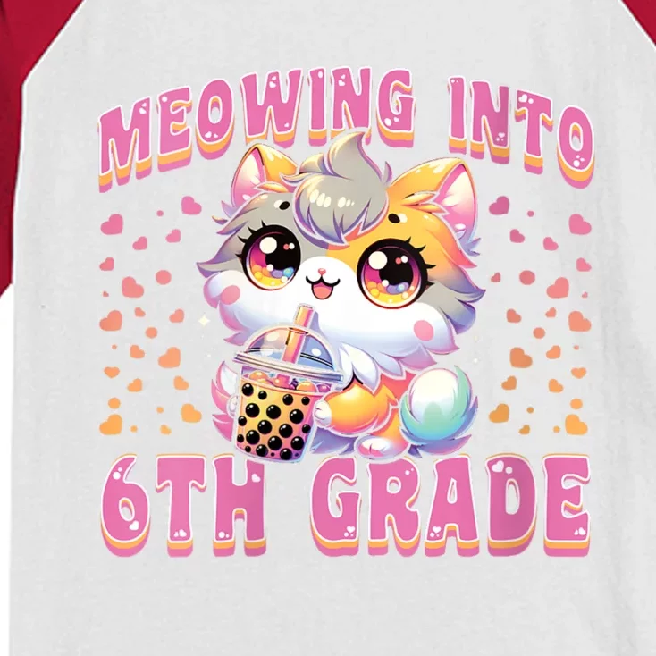 Meowing Into 6th Grade Girl Back To School Gift Kids Colorblock Raglan Jersey