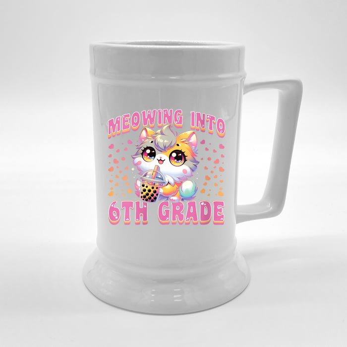 Meowing Into 6th Grade Girl Back To School Gift Front & Back Beer Stein