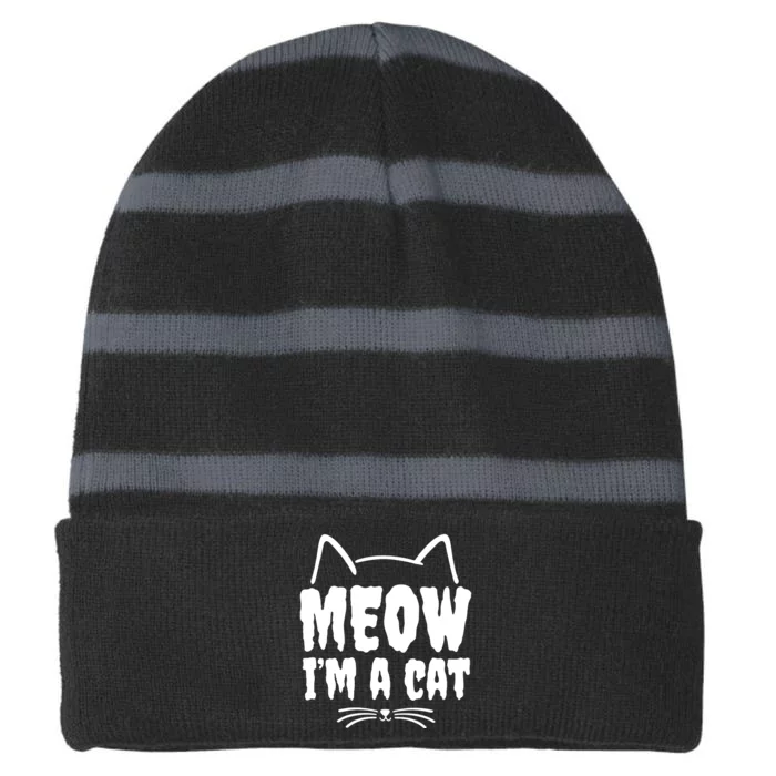 Meow IM A Cat Striped Beanie with Solid Band