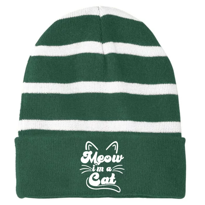 Meow IM A Cat Striped Beanie with Solid Band