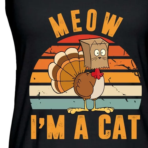 Meow I'm A Cat Retro Sunset Funny Turkey Ladies Essential Flowy Tank