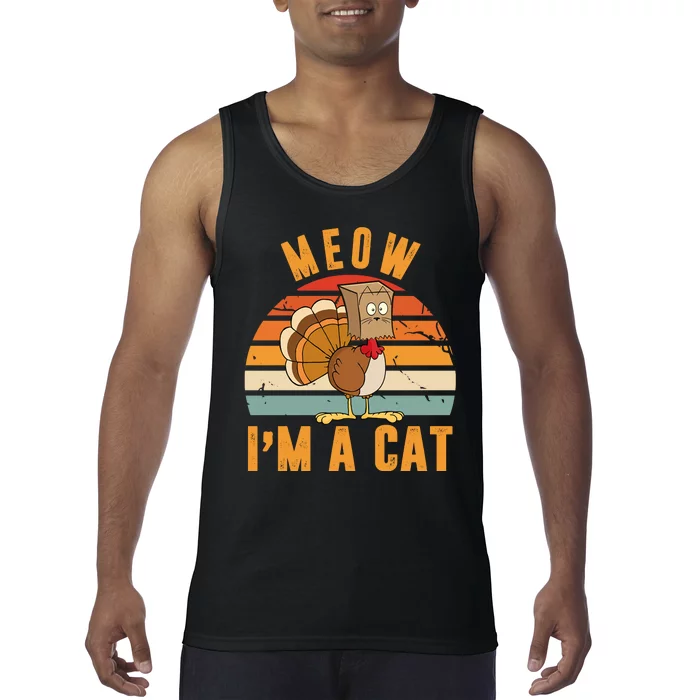 Meow I'm A Cat Retro Sunset Funny Turkey Tank Top