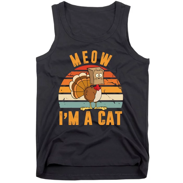 Meow I'm A Cat Retro Sunset Funny Turkey Tank Top