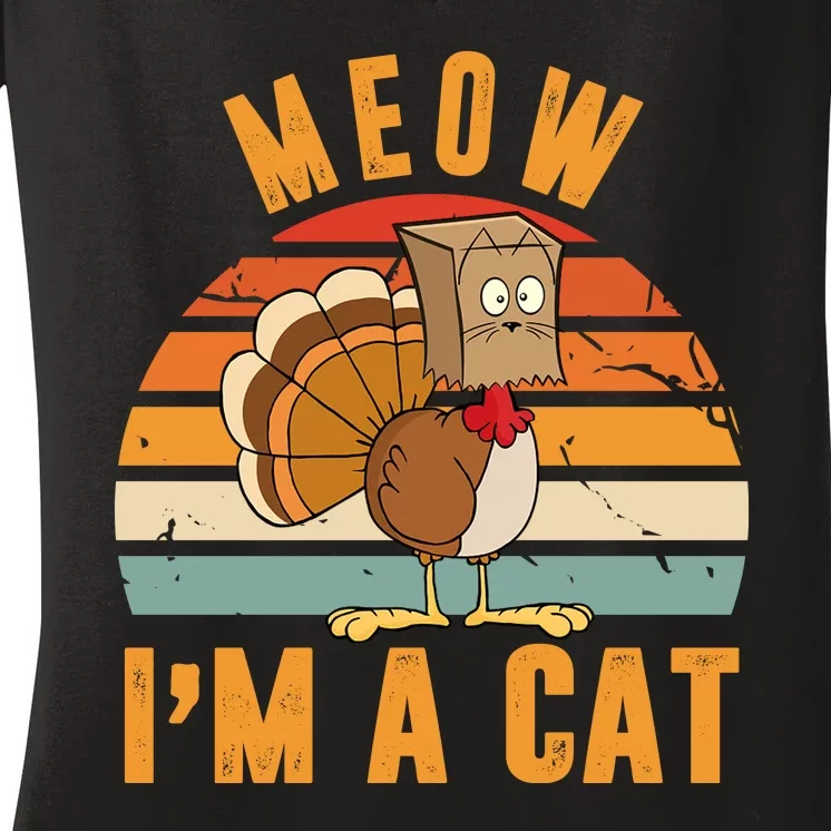 Meow I'm A Cat Retro Sunset Funny Turkey Women's V-Neck T-Shirt