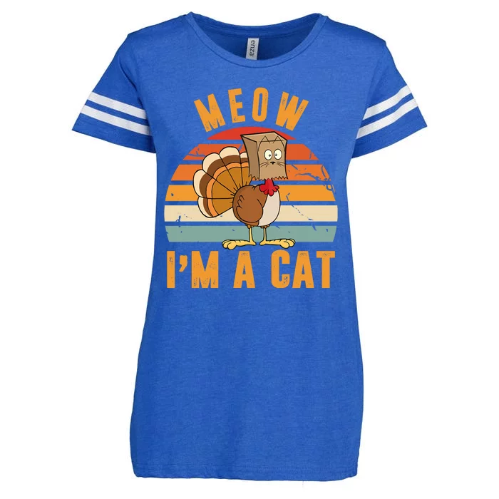 Meow I'm A Cat Retro Sunset Funny Turkey Enza Ladies Jersey Football T-Shirt