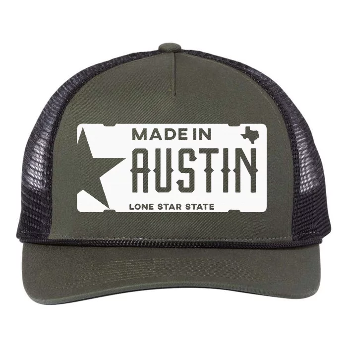 Made In Austin Texas Born In Atx The City Of Legends Retro Rope Trucker Hat Cap