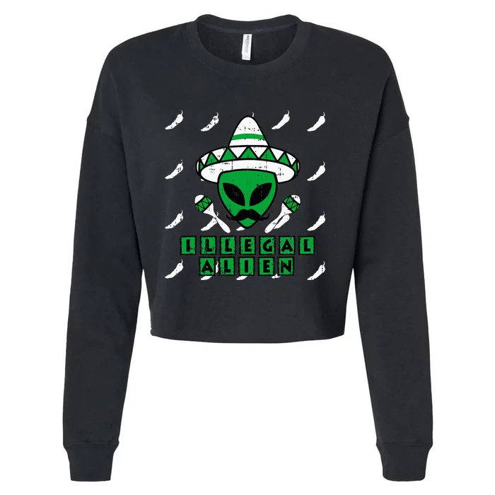 Martian Illegal Alien Mexican Area 51 Funny Halloween Gift Cropped Pullover Crew