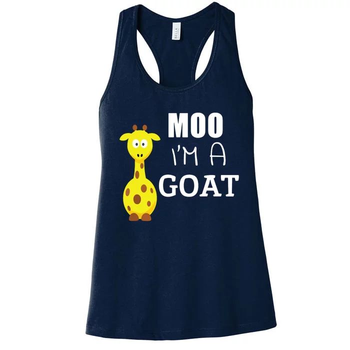 Moo Im A Goat Funny Cartoon Giraffe Graphic Ironic Tee Women's Racerback Tank