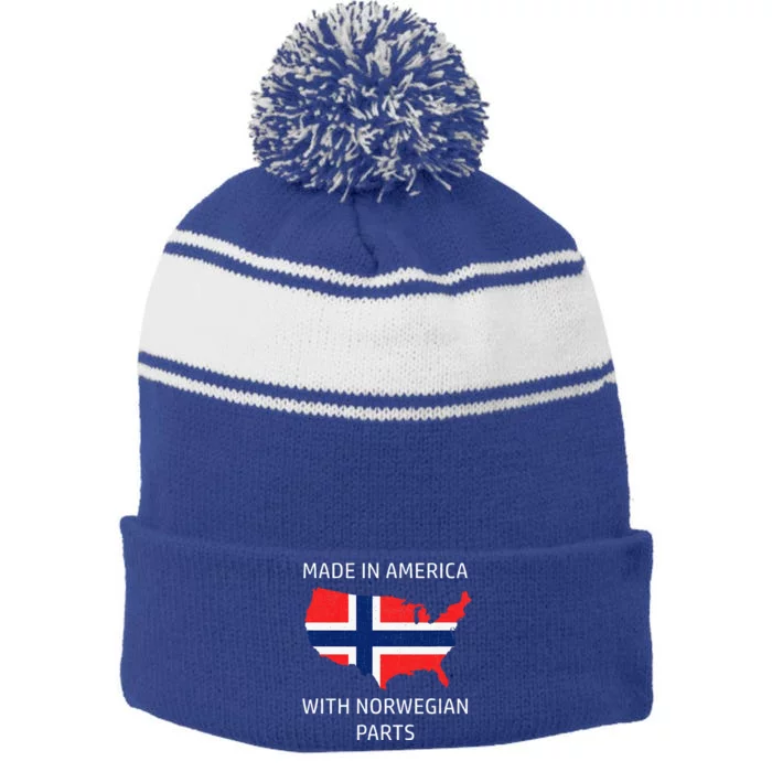 Made In America With Norwegian Parts Norway And Usa Stripe Pom Pom Beanie