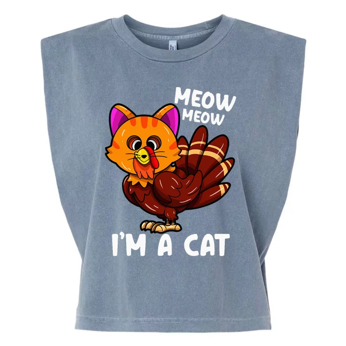 Meow IM A Cat Turkey Thanksgiving Garment-Dyed Women's Muscle Tee