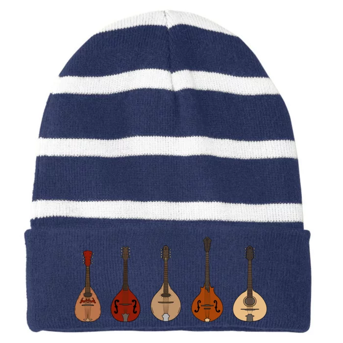 Mandolins In A Row Music Instrument Set Striped Beanie with Solid Band