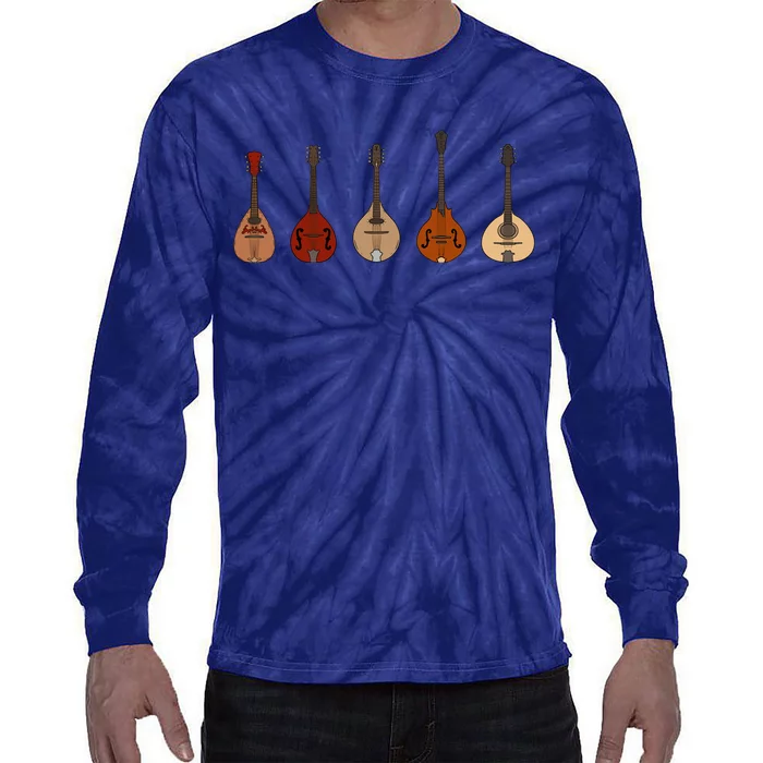 Mandolins In A Row Music Instrument Set Tie-Dye Long Sleeve Shirt