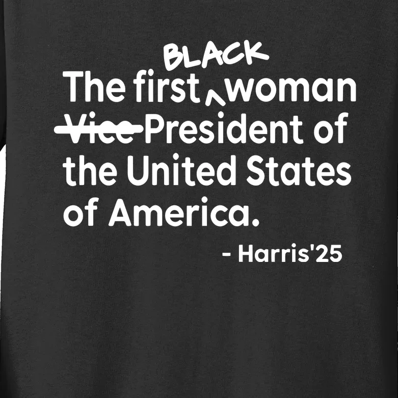 Mess In A Bottle Black The First Woman Vicepresident Of The United States Of Am Kids Long Sleeve Shirt