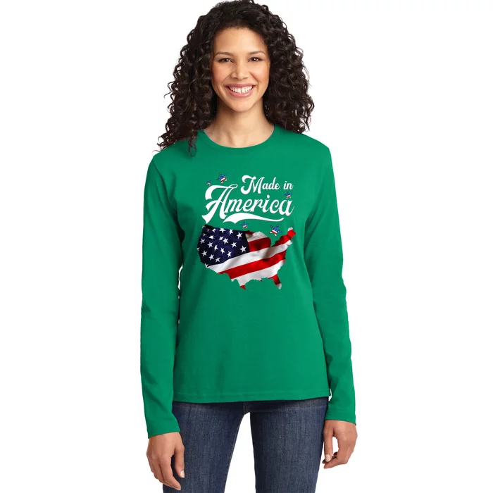 Made In America Patriotic American Flag 4th Of July Ladies Long Sleeve Shirt