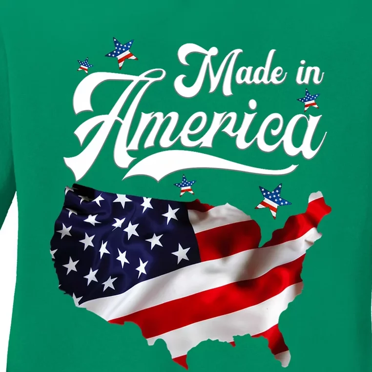 Made In America Patriotic American Flag 4th Of July Ladies Long Sleeve Shirt