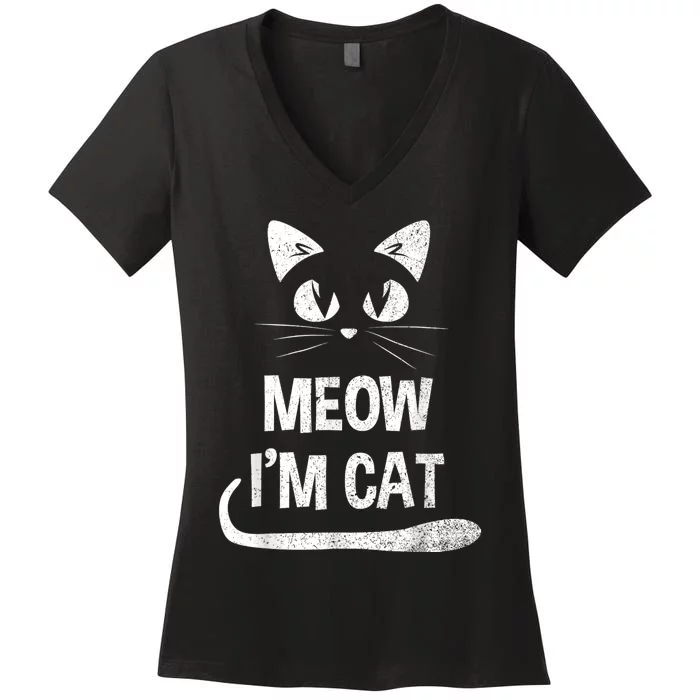 Meow Im A Cat Costume Shirts Funny Lazy Halloween Party Women's V-Neck T-Shirt