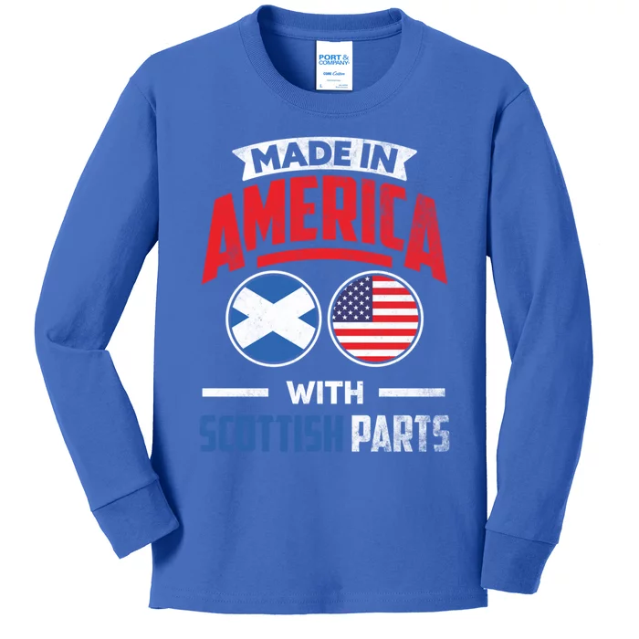 Made In America With Scottish Parts Scotland Pride Gift Kids Long Sleeve Shirt