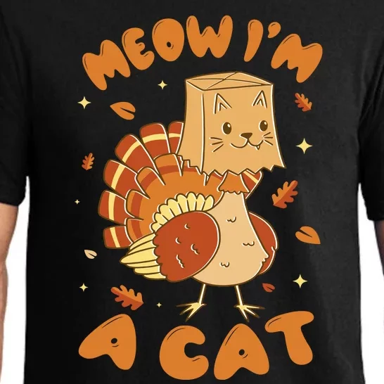 Meow I'm A Cat Funny Turkey Thanksgiving Pajama Set