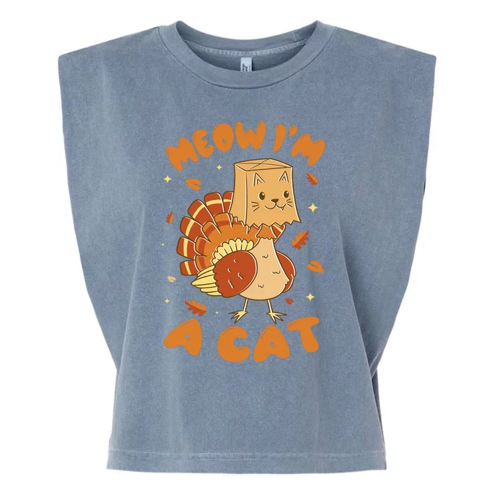 Meow I'm A Cat Funny Turkey Thanksgiving Garment-Dyed Women's Muscle Tee