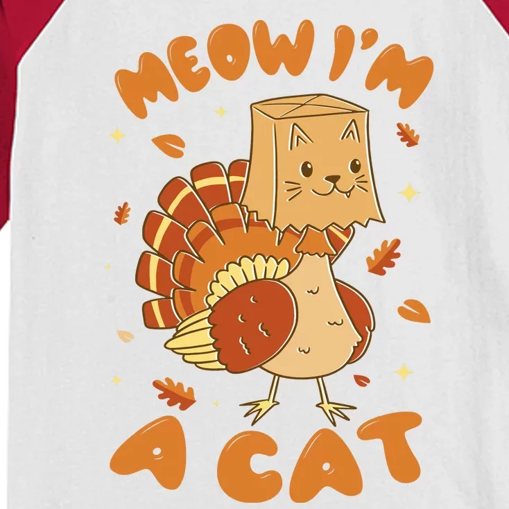 Meow I'm A Cat Funny Turkey Thanksgiving Kids Colorblock Raglan Jersey