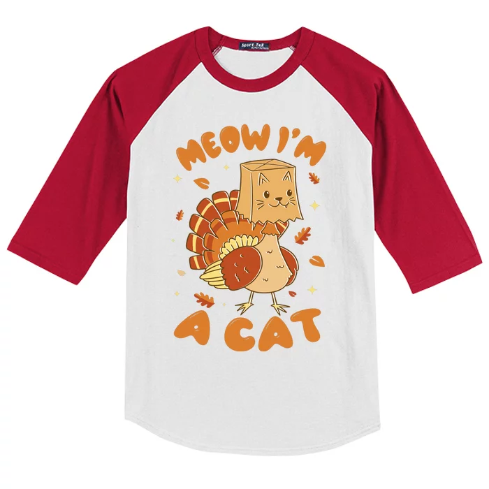 Meow I'm A Cat Funny Turkey Thanksgiving Kids Colorblock Raglan Jersey