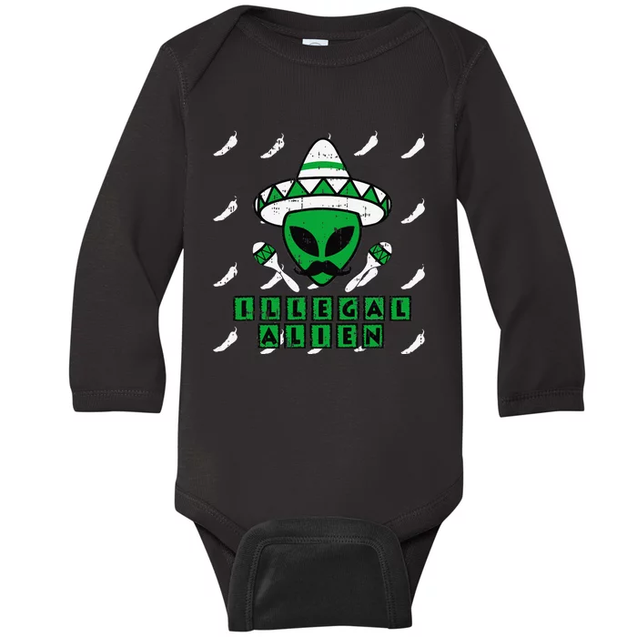 Martian Illegal Alien Mexican Area51 Funny Halloween Gift Baby Long Sleeve Bodysuit