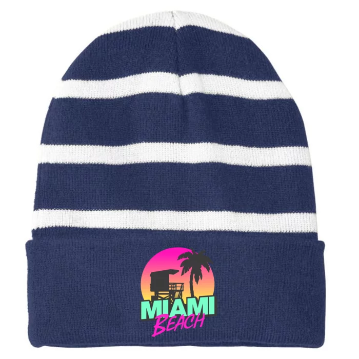 Miami Beach Striped Beanie with Solid Band