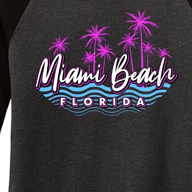 Miami Beach Florida Neon Women's Tri-Blend 3/4-Sleeve Raglan Shirt