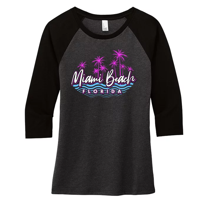 Miami Beach Florida Neon Women's Tri-Blend 3/4-Sleeve Raglan Shirt