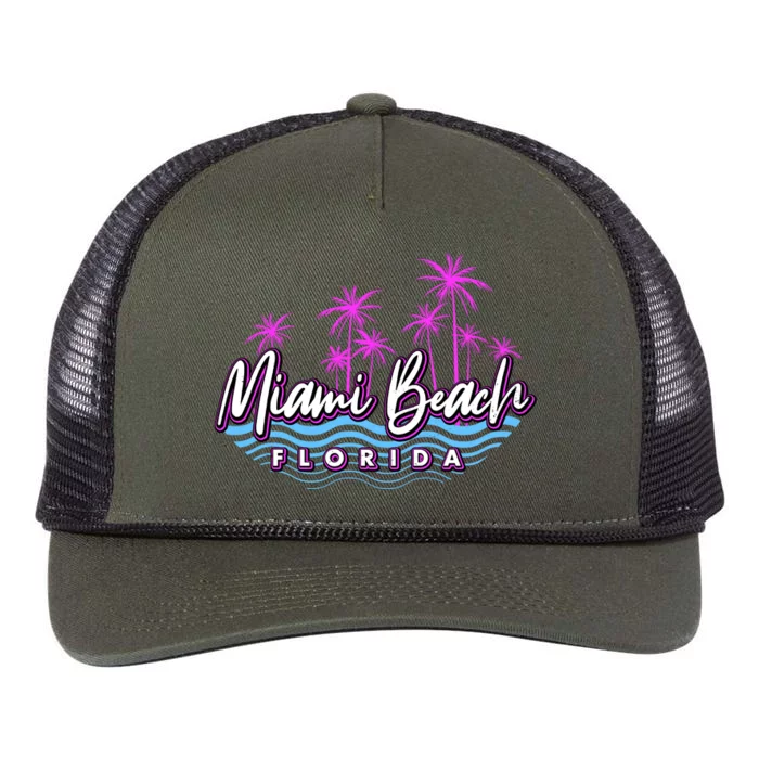 Miami Beach Florida Neon Retro Rope Trucker Hat Cap