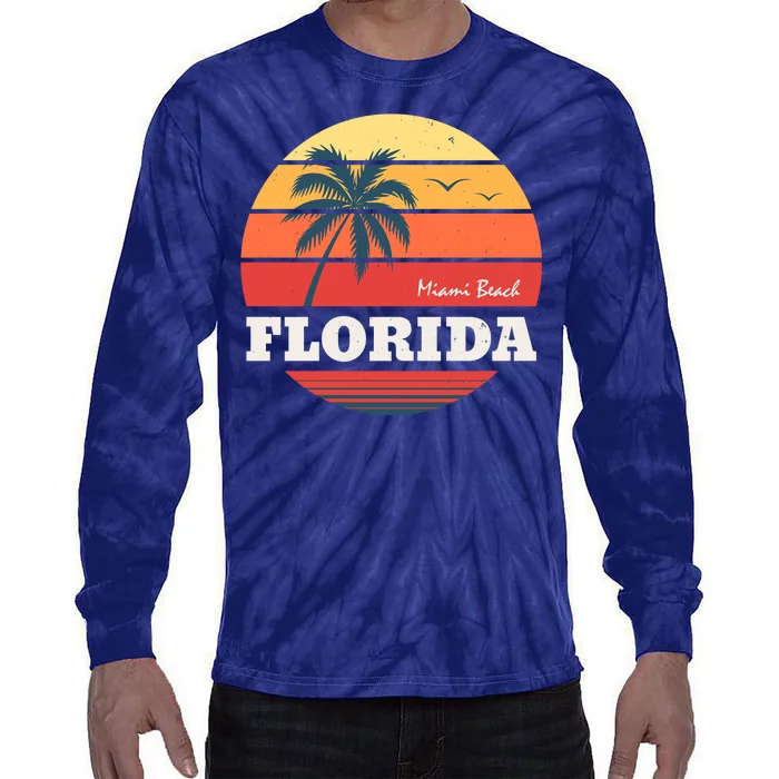 Miami Beach Florida Retro Circle Tie-Dye Long Sleeve Shirt