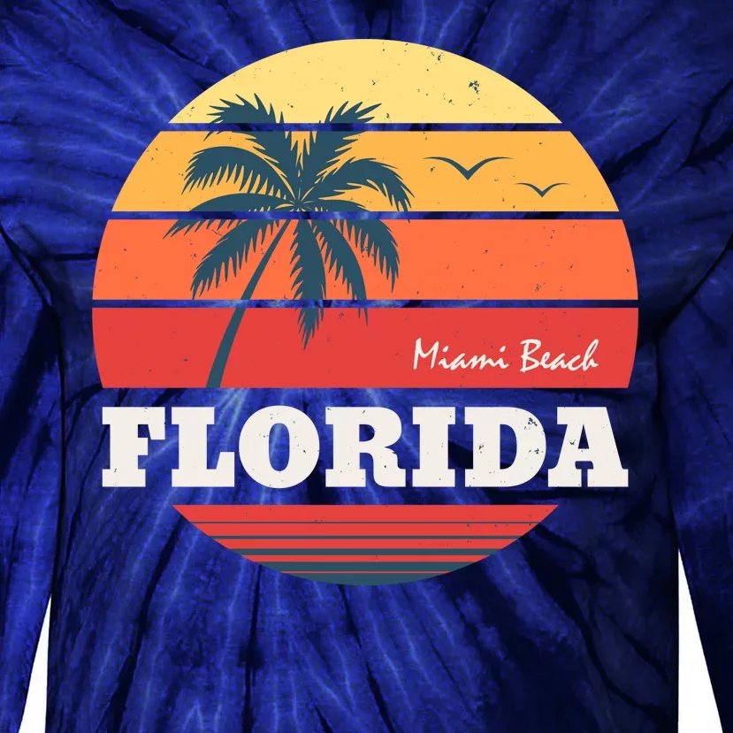 Miami Beach Florida Retro Circle Tie-Dye Long Sleeve Shirt