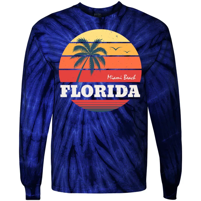 Miami Beach Florida Retro Circle Tie-Dye Long Sleeve Shirt