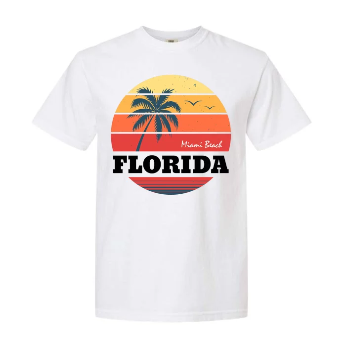 Miami Beach Florida Retro Circle Garment-Dyed Heavyweight T-Shirt