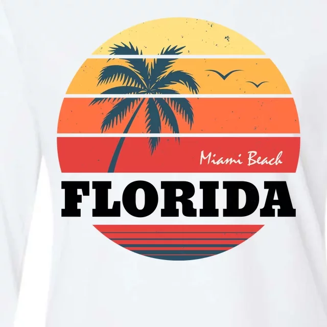 Miami Beach Florida Retro Circle Womens Cotton Relaxed Long Sleeve T-Shirt