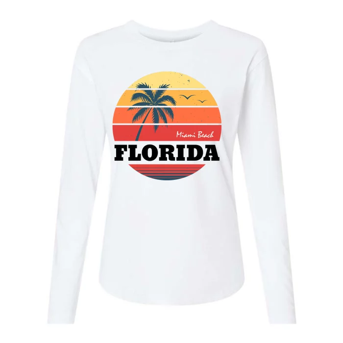 Miami Beach Florida Retro Circle Womens Cotton Relaxed Long Sleeve T-Shirt