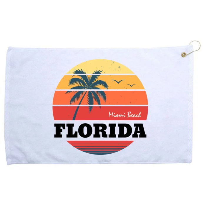 Miami Beach Florida Retro Circle Grommeted Golf Towel