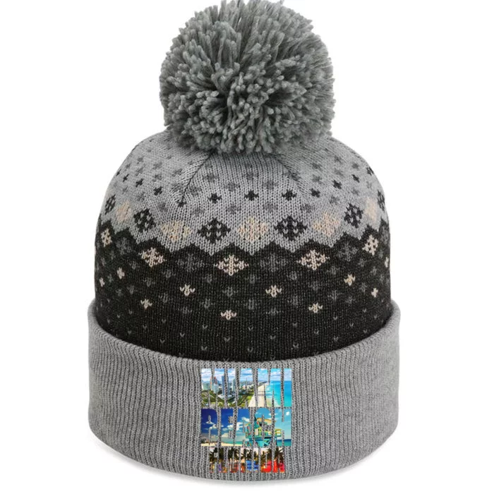 Miami Beach Florida Retro City Logo The Baniff Cuffed Pom Beanie