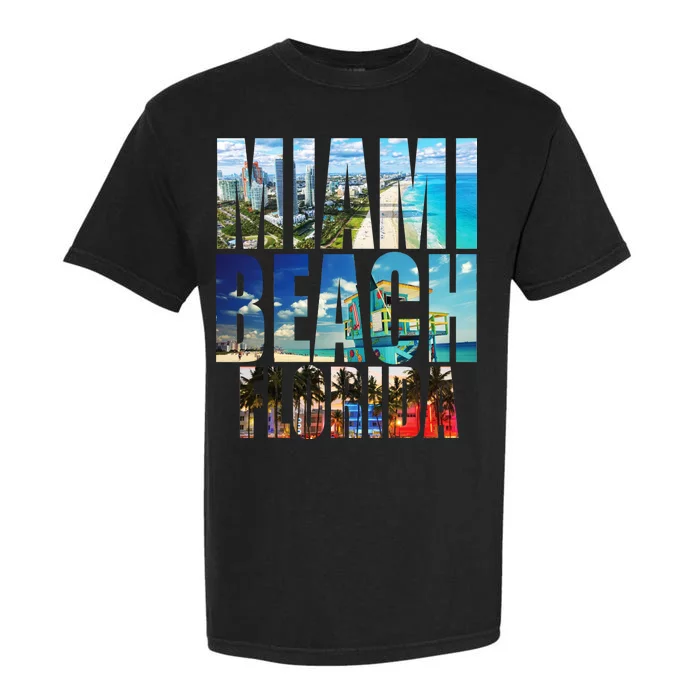 Miami Beach Florida Retro City Logo Garment-Dyed Heavyweight T-Shirt