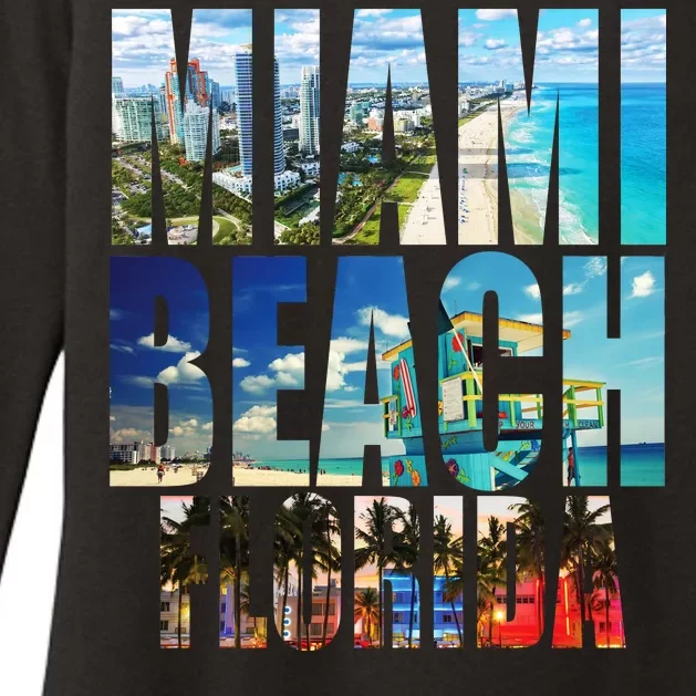 Miami Beach Florida Retro City Logo Womens CVC Long Sleeve Shirt