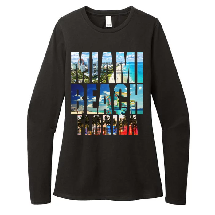 Miami Beach Florida Retro City Logo Womens CVC Long Sleeve Shirt