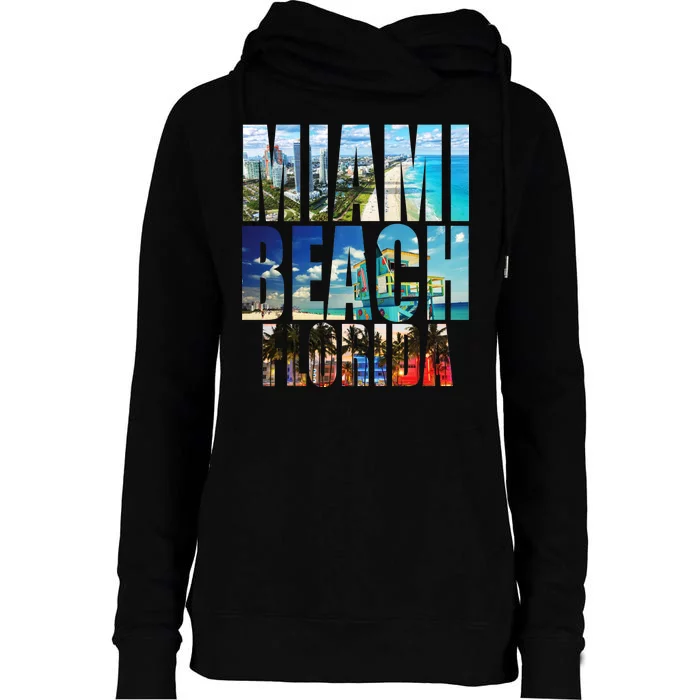 Miami Beach Florida Retro City Logo Womens Funnel Neck Pullover Hood