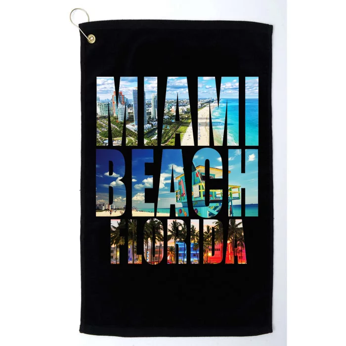 Miami Beach Florida Retro City Logo Platinum Collection Golf Towel