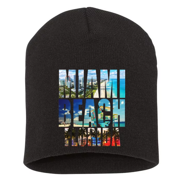 Miami Beach Florida Retro City Logo Short Acrylic Beanie