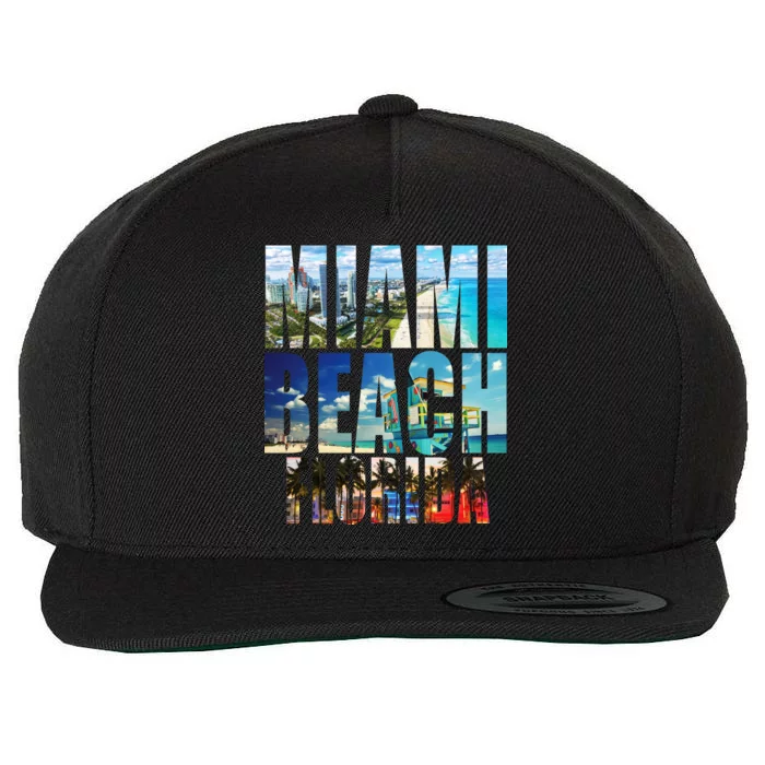 Miami Beach Florida Retro City Logo Wool Snapback Cap