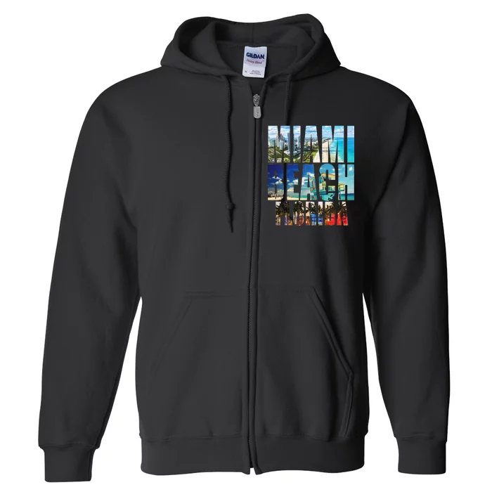 Miami Beach Florida Retro City Logo Full Zip Hoodie