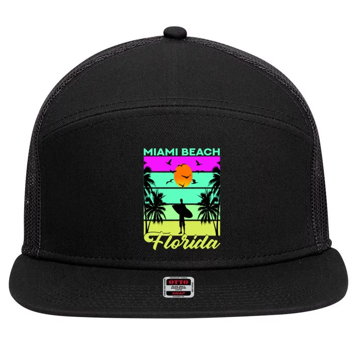 Miami Beach Florida Surfing 7 Panel Mesh Trucker Snapback Hat