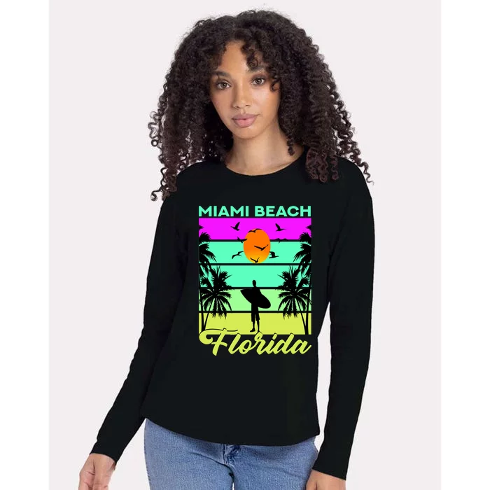 Miami Beach Florida Surfing Womens Cotton Relaxed Long Sleeve T-Shirt